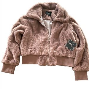 Sweet Rain Juniors Furry Pink Bomber Jacket size Large